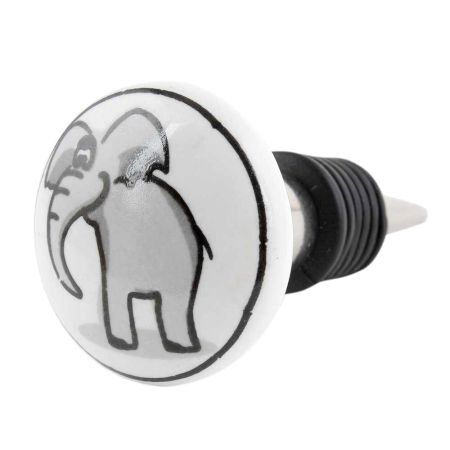 Grey Elephant Ceramic Flat Wine Bottle Stopper